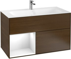 V&B Waschtischunterschrank Finion rechts, Weiß lackiert und Walnuss Furnier, B/T/H: 59,1 x 49,8 x 59,1 cm - Bild 1