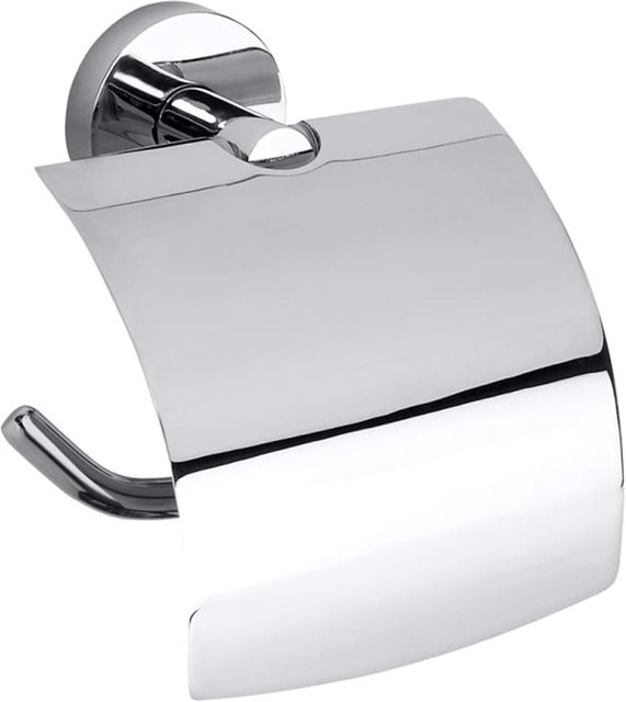 Brillantbad BOMEGA Papierrollenhalter Links mit Deckel in Messing Chrom poliert, B/H/T: 14,0 x 15,5 x 8,0 cm - Bild 1