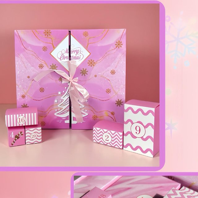 24Day Adventskalender Geschenkbox Rosa DIY Weihnachtskalender aus Papier B/T/H: 33,5 x 30,5 x 24,0 cm - Bild 1