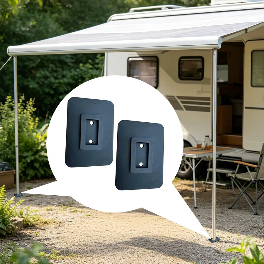 2 Stück RV Sonnenschutz-Fußplattenhalterungen in Schwarz für Thule Omnistor und Fiamma Markisen als Markisenfußpedal Zubehör - Bild 3