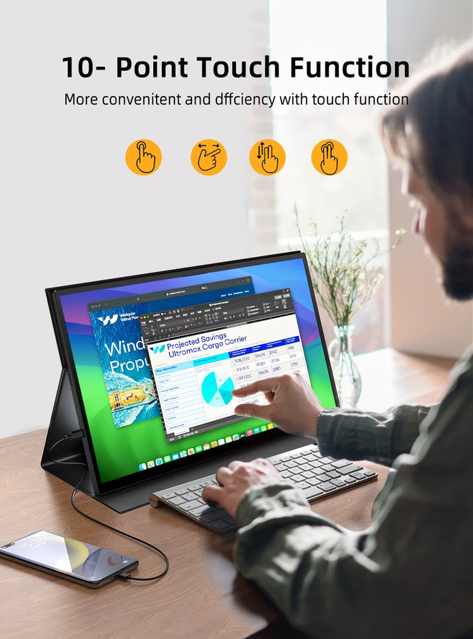 EVICIV Tragbarer Monitor 18,5 Zoll Touchscreen Full HD 1080P 120Hz 125% sRGB Schwarz mit Smart Cover, USB-C und HDMI für Laptop, Mac, PC und Spielkonsolen, VESA kompatibel - Bild 2