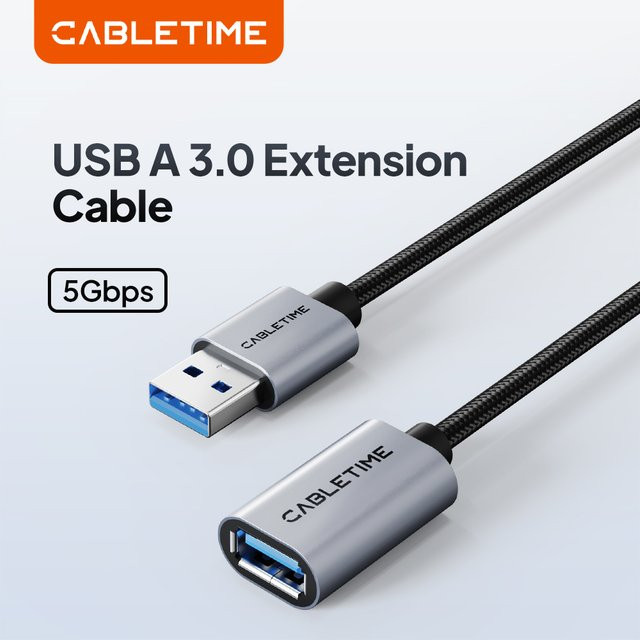 CABLETIME USB-A-Verlängerungskabel USB 3.0 mit 5 Gbit/s Datenübertragungsgeschwindigkeit für Drucker, SSD-Gehäuse und Spiele - Bild 1