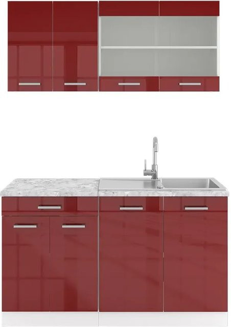 Vicco R-Line Mini-Küche in Bordeaux Hochglanz und Weiß, Breite: 140 cm - Bild 1