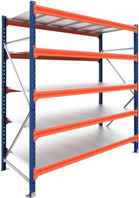 PROREGAL DOMINUS Schwerlastregal Weitspannregal mit 5 Ebenen und Stahlplatten-Fachböden, Blau/Orange, B/T/H: 200 x 100 x 240 cm - Bild 1