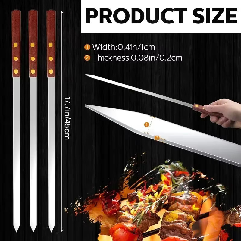 12 Stück Grillspieße für Kabobs von OUNIZI aus Edelstahl mit Holzgriff in Silber, Länge: 45 cm - Bild 2