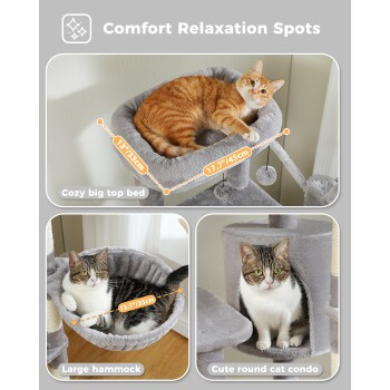 Pawz Road mehrstöckiger Kratzbaum für Katzen in Grau mit Höhle, Hängematte und integriertem Spielzeug, Höhe: 150 cm - Bild 2