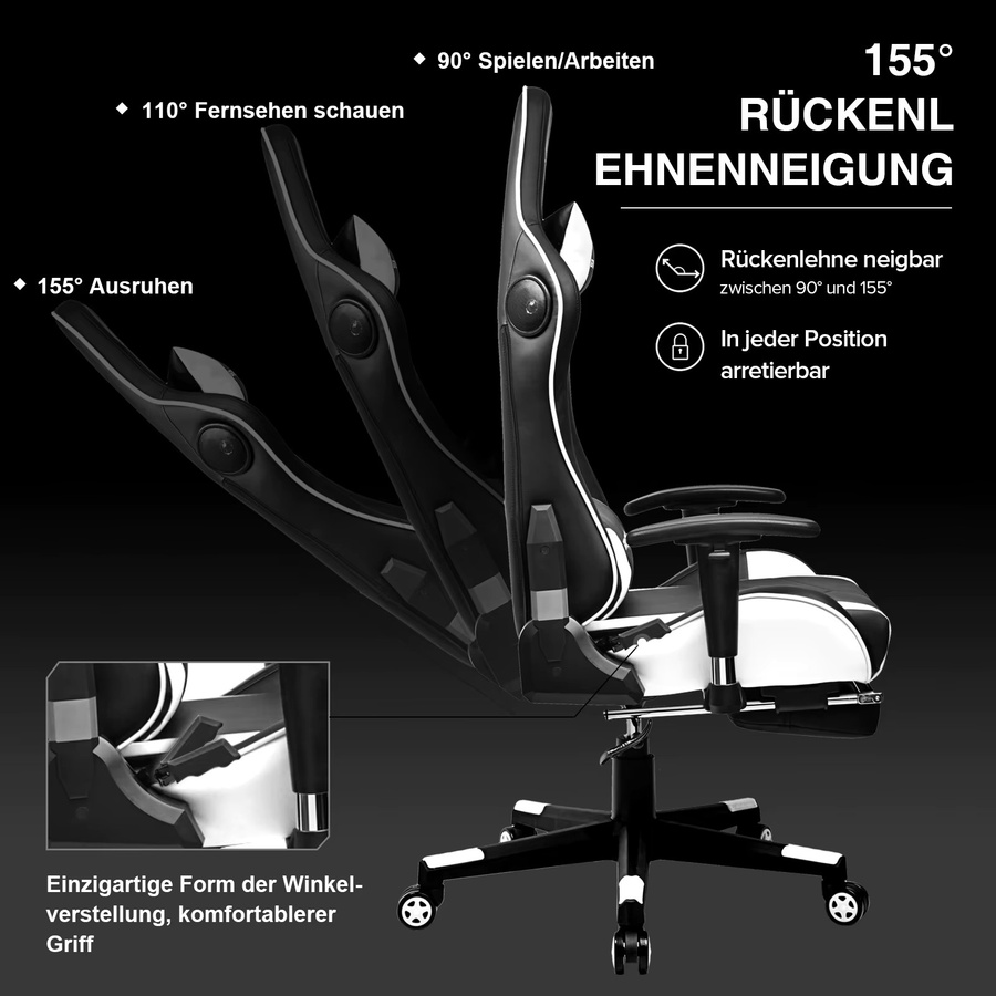 GTPLAYER Gaming Stuhl in Schwarz mit Bluetooth Lautsprechern, Fußstütze und ergonomischem Design aus Kunstleder - Bild 2