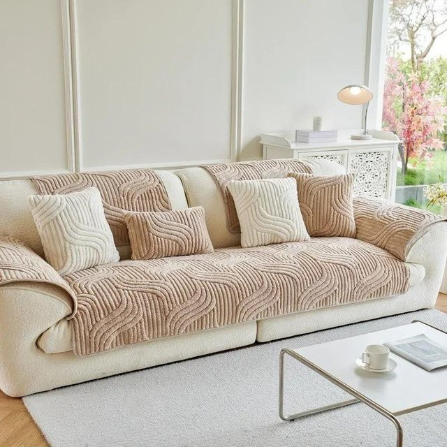 Nordischer Sofabezug aus verdicktem Plüsch in Beige, rutschfester Kissenbezug für das Wohnzimmer, B/H: 30 x 50 cm - Bild 1