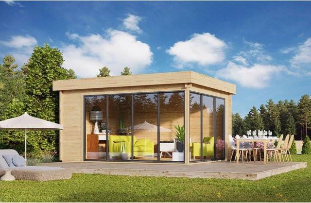 Fjordholz Gartenhaus Alu Concept 44 mit 6mm Einfachverglasung in Farblos, Imprägniertes Blockhaus aus Holz und Aluminium - Bild 1