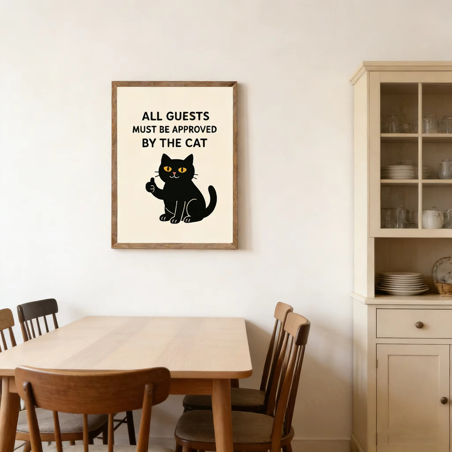 SHENCHEN Wandkunst als Paper Poster mit schwarzem Katzenmotiv in Beige und Schwarz im rustikalen Design - Bild 3