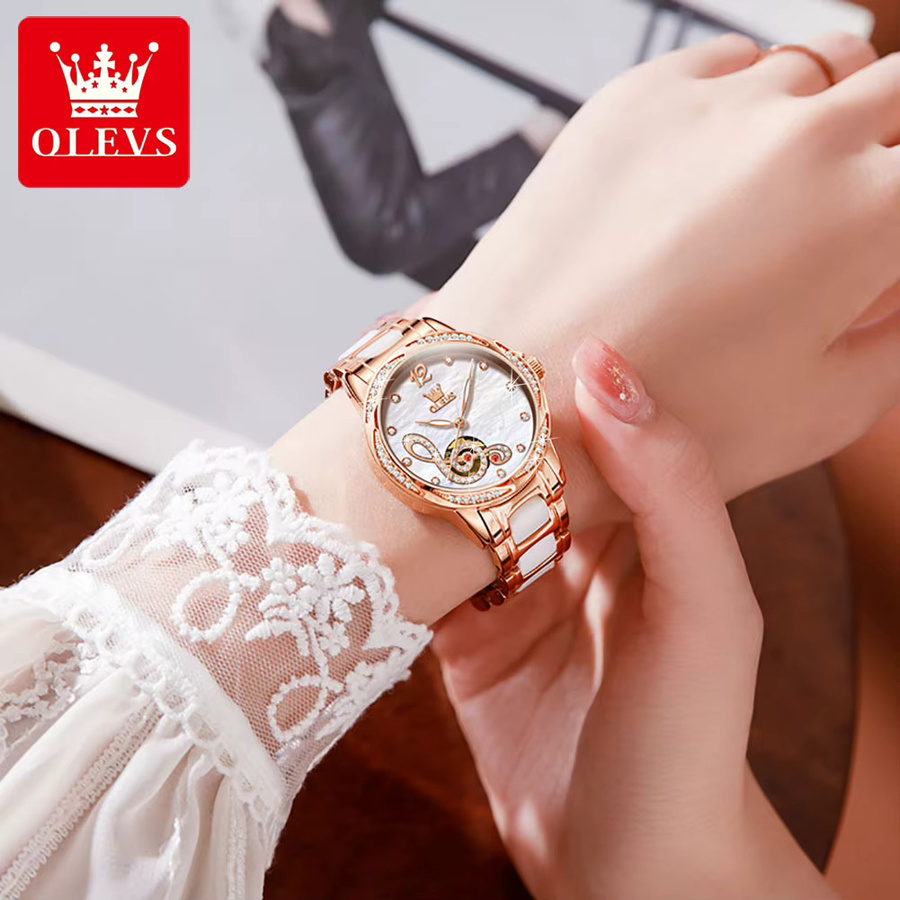 OLEVS Armbanduhr, Automatik, Edelstahl, Roségold, Diamantbesetzt, Damen - Bild 3