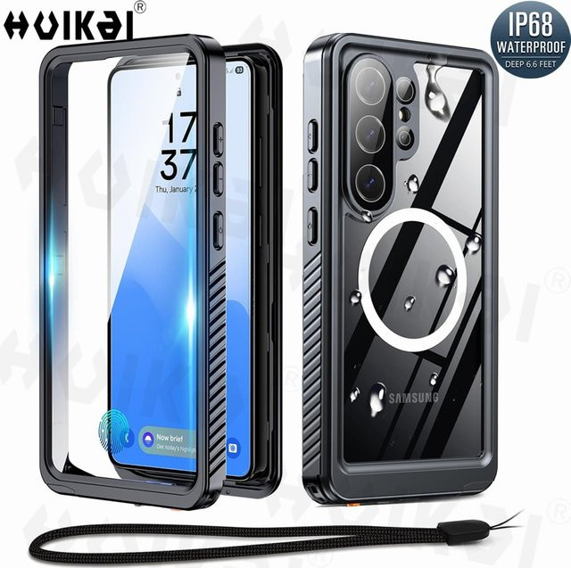 Huikai Wasserdichte Hülle für Samsung Galaxy S26 Ultra, S26 Plus und S26, MagSafe-kompatibel, IP68 Vollschutz, robust und stoßfest, Schwarz - Bild 1
