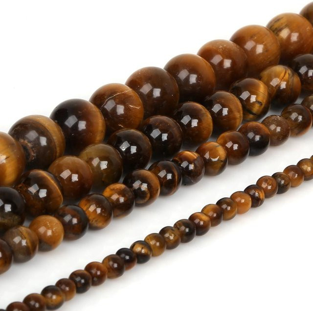 Beadia Accessories Perlenstrang Tigerauge, Braun, Gold, 4 mm - Bild 1