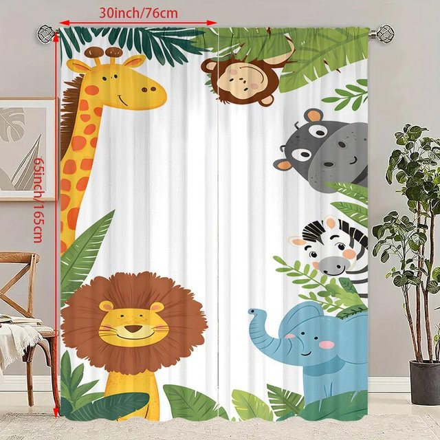 2er-Set Yiran Furniture Tier-Vorhänge aus Polyester in Mehrfarbig, halbtransparent, moderner Stil, B: 60 cm, H: 150 cm - Bild 1