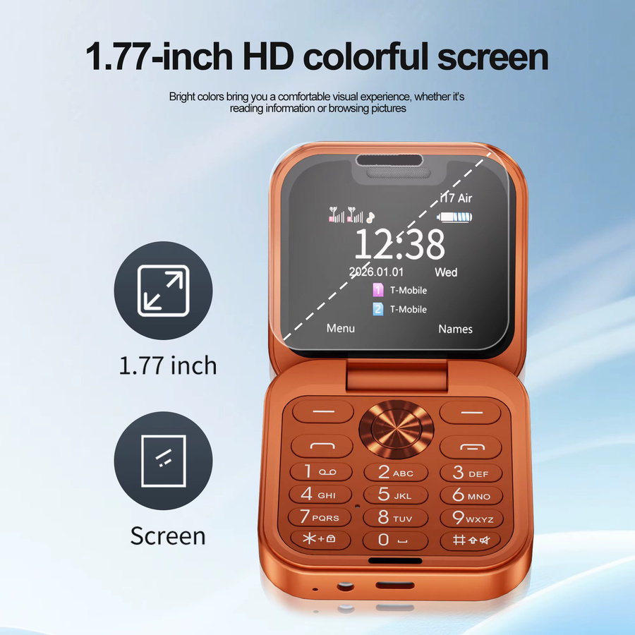 SERVO I17 AIR Mini Faltbares Mobiltelefon in Orange mit 1,77 Zoll Display, 2G GSM, Magic Voice Kurzwahl, FM-Radio und 2 SIM-Karten - Bild 4