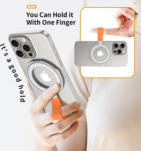 NMEGOU Magnetischer Handy Ring Halter für MagSafe iPhone 12 13 14 15 Pro Max Plus mit abnehmbarem Ständer und Charm Strap in Schwarz - Bild 1