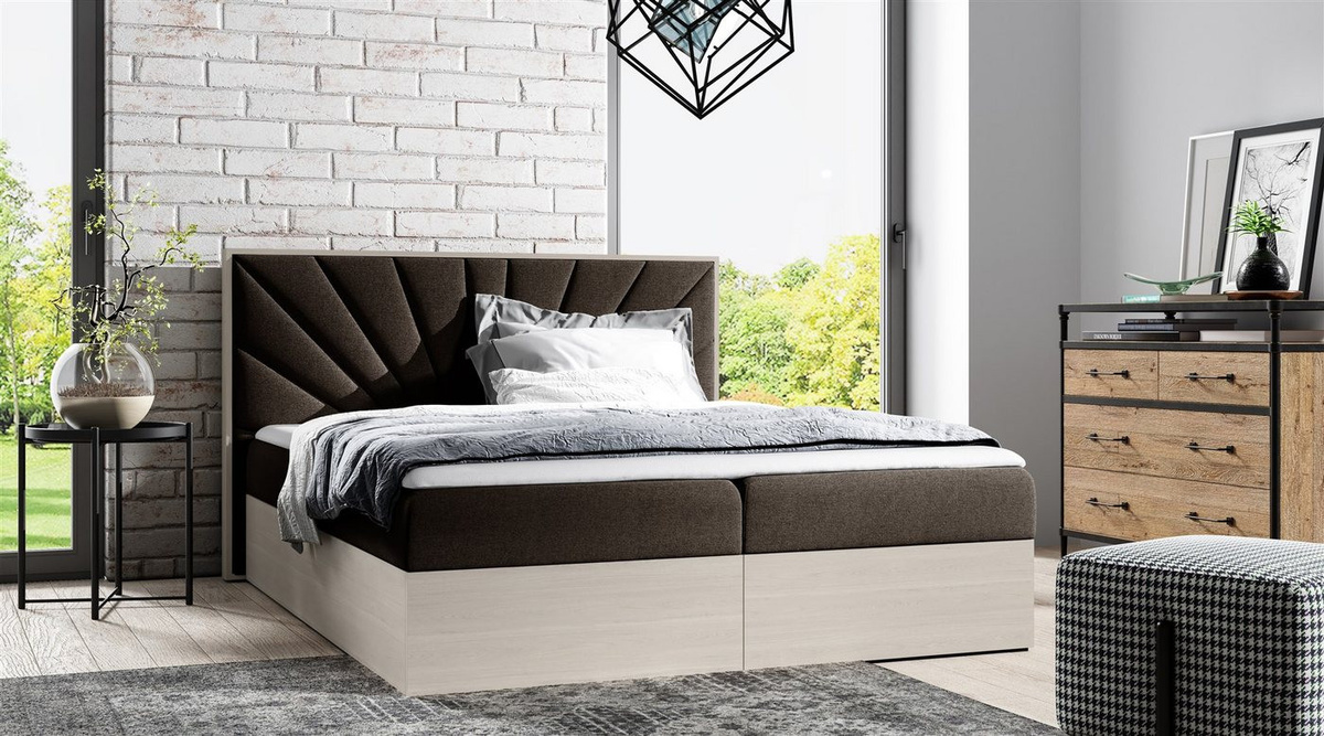 Fun Möbel Boxbett DAIMON mit Bettkasten und Topper in Stoff und Dunkle-Eiche-Optik - Bild 1
