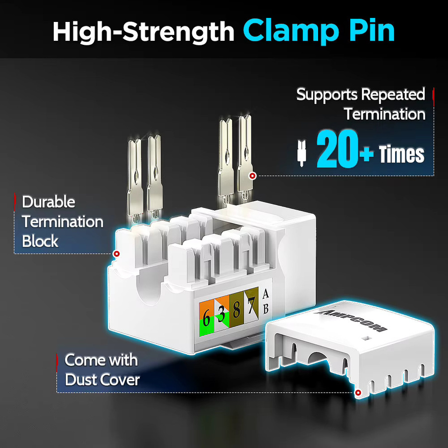 AMPCOM Cat6 RJ45 Keystone Jack Vertical Punch Down Ethernet LAN Netzwerkstecker-Modulanschluss in Weiß - Bild 4