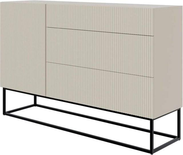 Selsey Sideboard Veldio in Greige mit 3 Schubladen und schwarzen Beinen, Breite: 140 cm - Bild 1