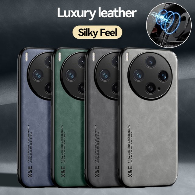 EUCAGR Luxus PU Leder Magnetische Stoßfest Handyhülle mit Metallplatte für VIVO X300 Pro und X300 in Grau - Bild 1