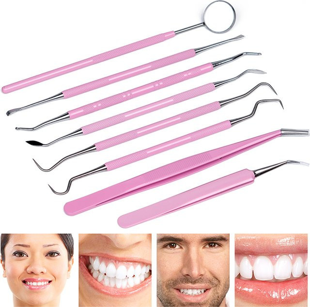 muduoban Dental Pinzette Sonde Doppelköpfig, Edelstahl, Rosa - Bild 1
