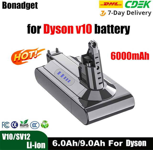Bonadget Akku für Dyson V10, 25,2 V 6000 mAh wiederaufladbarer Ersatzakku für Dyson V10 SV12 Absolute, V10 Fluffy und Cyclone Staubsauger - Bild 1