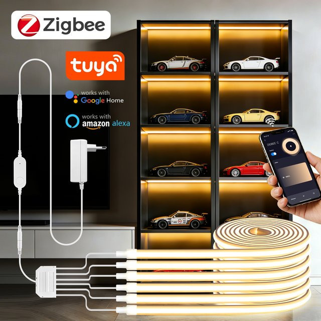 Tuya Zigbee COB LED-Lichtstreifen in Weiß, dimmbarer Neon-Silikon-Lichtband für TV-Hintergrund, Schrank und Wanddekoration - Bild 1