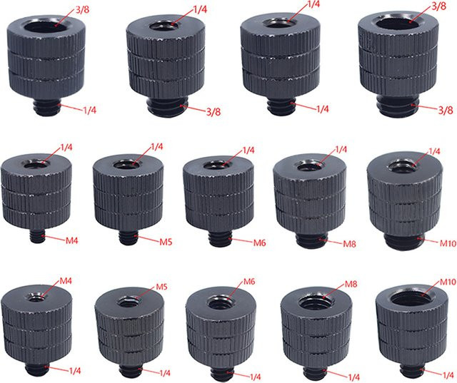 Konvertierungsschraube Adapter Set von 1/4 bis M4 M5 M6 M8 M10 mit 3/8 Zoll Stecker-Innengewinde für Projektoren in Schwarz - Bild 1