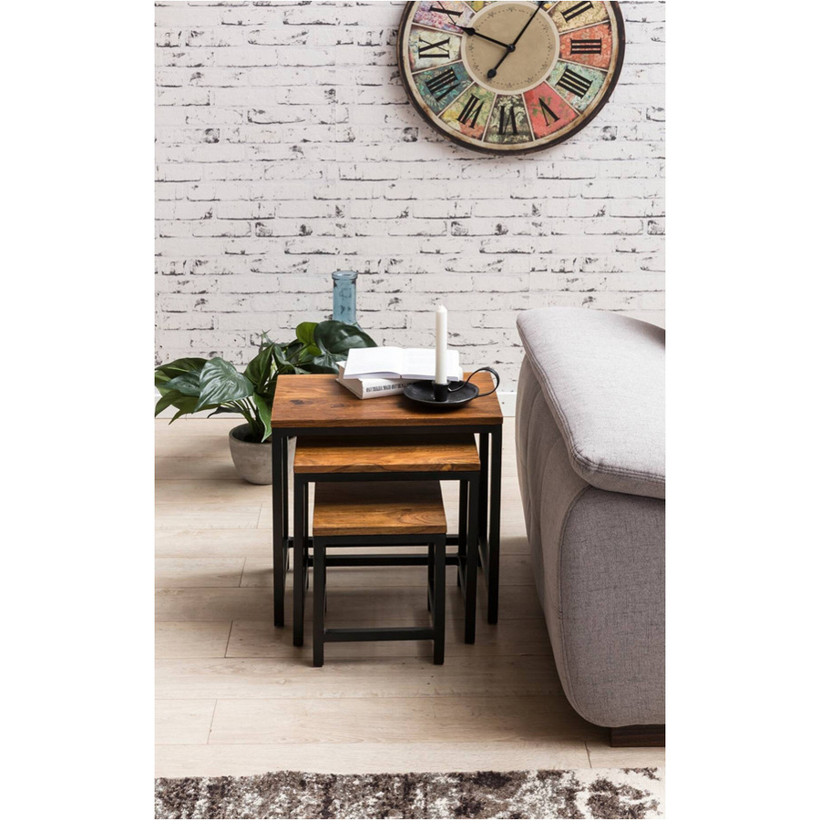 Wohnling Beistelltisch 3er-Set aus Sheesham Massivholz und pulverbeschichtetem Metall in Schwarz und Natur - Bild 5