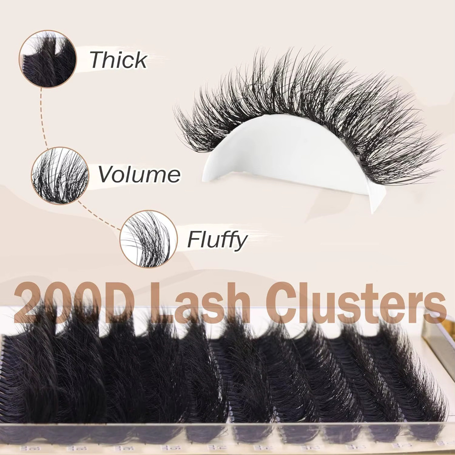 200 Stück Wimperncluster, 8D Nerz, Black, 10–18 mm, Unisex - Bild 2