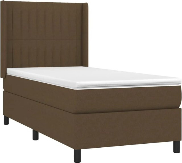 vidaXL Boxspringbett mit Matratze und LED-Unterbettbeleuchtung in Dunkelbraun, Hybridbett mit USB-Ladeport und Taschenfederkern, B/T/H: 100 x 200 x 128 cm - Bild 1