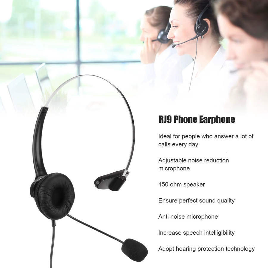 VBESTLIFE Telefon-Headset RJ9-Kopfhörer mit verstellbarem 330 Grad Mikrofon für Festnetztelefone in Schwarz - Bild 2