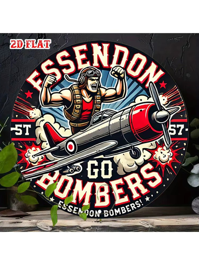 Potdemiel Essendon Bombers Vintage Aviation Rundes Metallschild aus Aluminium, Mehrfarbig, Durchmesser: 20 cm - Bild 7