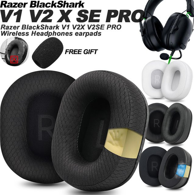 Razer Ersatz-Ohrpolster für BlackShark V1 V2X V2SE PRO Gaming-Kopfhörer aus Netzstoff mit Memory Foam in Schwarz - Bild 1
