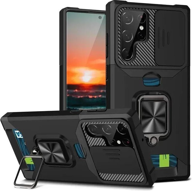 Stoßfeste Handyhülle mit magnetischer Halterung und Kartenfach für Samsung Galaxy A56 A36 A26 A16 A06 A55 A72 A54 A53 A52 A35 A34 A33 A42 in Schwarz - Bild 1