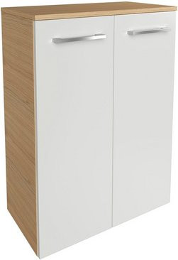 FACKELMANN Doppel-Midischrank B.Style für das Badezimmer mit 2 Türen und Wäschekorb, Sandeiche/Weiss, B/H/T: 60,2 x 82,6 x 32,0 cm - Bild 1