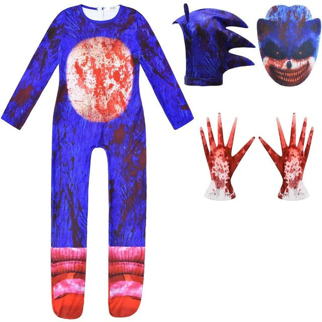 DewBloom Sonic The Hedgehog Kinder Cosplay Kostüm Overall, 4-teiliges Set, blau - Bild 1