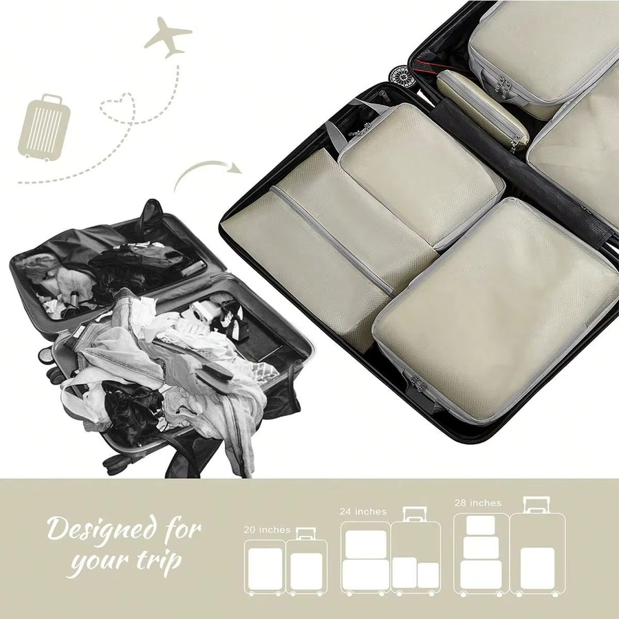 Ryanai Set aus 4 wasserdichten Reise-Aufbewahrungstaschen aus Nylon in Beige zum Komprimieren für deinen Koffer - Bild 2