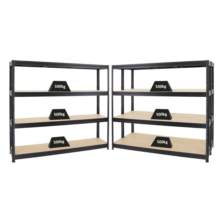 3er Set PROREGAL Schwerlastregal Dino Schwarz, H x B x T: 180 x 200 x 45 cm, Fachlast 500 kg mit verstellbaren Regalböden aus MDF und Metall - Bild 2