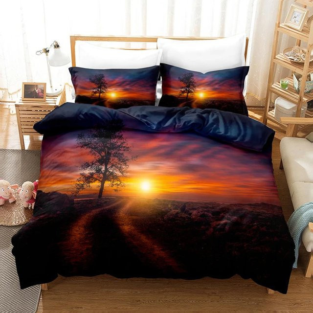 Bettwäscheset Goldener Sonnenuntergang mit tropischem Strandmotiv in Gold und Orange, bestehend aus Bettbezug und Kissenbezug, Breite: 135 cm, Länge: 200 cm - Bild 1