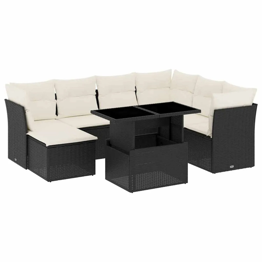 vidaXL 8-teilige Garten-Sofagarnitur aus Poly-Rattan in Schwarz mit Kissen in Cremeweiß - Bild 2