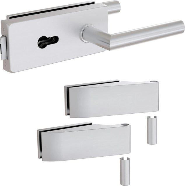 Levidor Glastürbeschlag Studio Eckig in Aluminium Silber mit Profilzylinder Vorbereitung - Bild 1