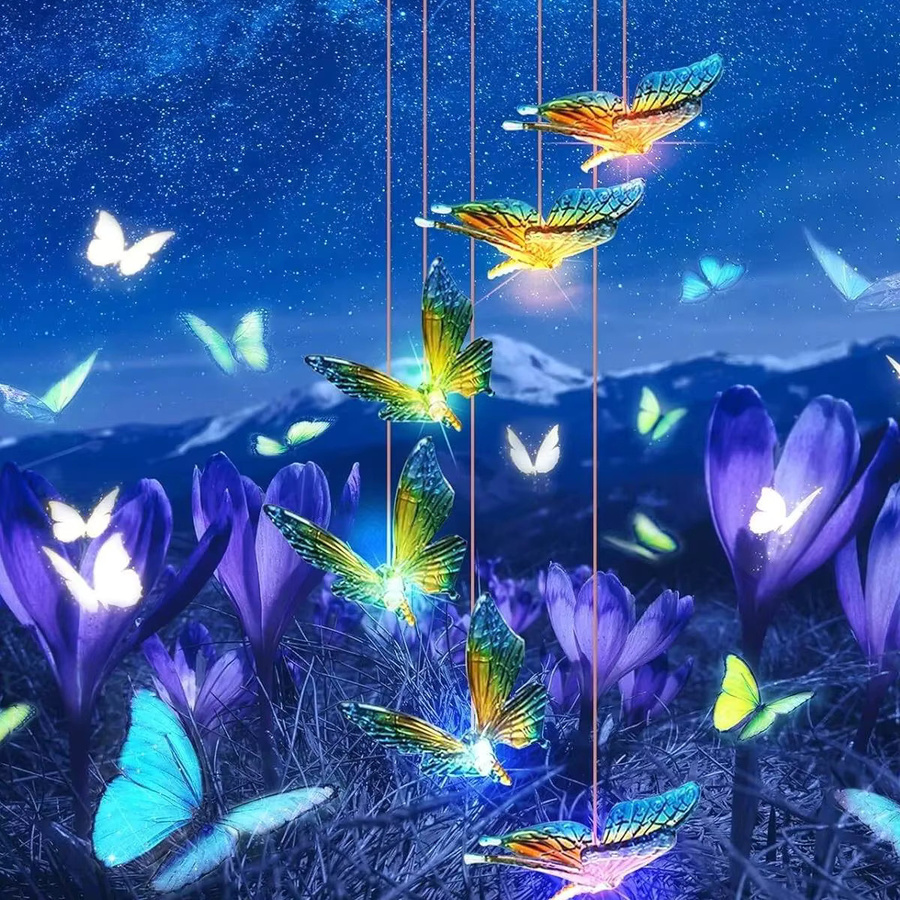 Peach Forest Solar-Schmetterlings-Windspiel mit Farbwechsel-LED in Multicolour für Garten und Terrasse - Bild 2