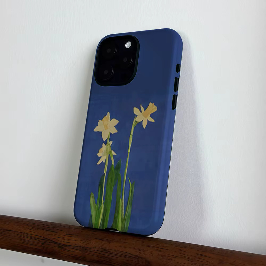 CaseLumi Matte Bumper MagSafe Hülle für iPhone 17 16 15 14 13 Pro Max mit Aquarell-Narbenblumen-Design in Blau - Bild 3