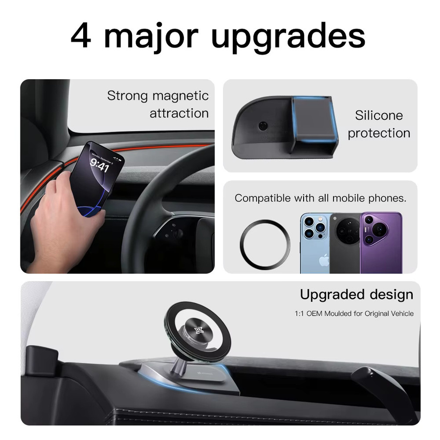 YZ Magnetische Armaturenbrett-Handyhalterung für Tesla Model 3 und Model Y Highland Juniper mit 360 Grad Drehung und OBD-Ladegerät in Schwarz - Bild 6