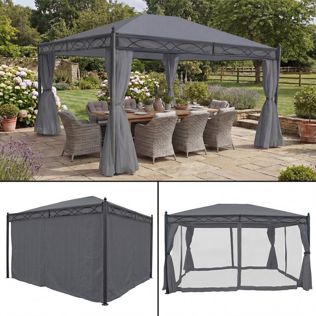 MCW Pergola Calpe Garten Pavillon Grau B x T: 4 x 3 m mit Seitenwand und Moskitonetz - Bild 1