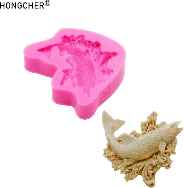 HONGCHER Silikonform in Fischform für Schokolade, Kuchen und Dessert sowie Gips-Aromatherapie-Ornamente, Farbe: Pink - Bild 1