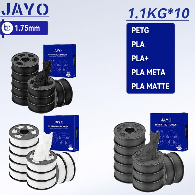 JAYO 3D-Drucker Filament Set mit 10 Rollen PETG, PLA, PLA Plus, PLA Meta und PLA Matte, Durchmesser: 1,75 mm - Bild 1