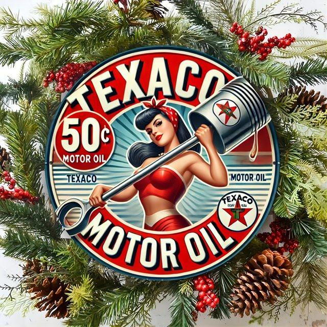Vintage Texaco Tankstelle Metallwandkunst aus Aluminium, mehrfarbig, B: 20 cm, H: 20 cm - Bild 1