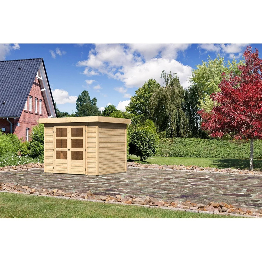 Karibu Holz-Gartenhaus Raala Pultdach Sandbeige B/T/H: 238 x 213 x 211 cm - Bild 2